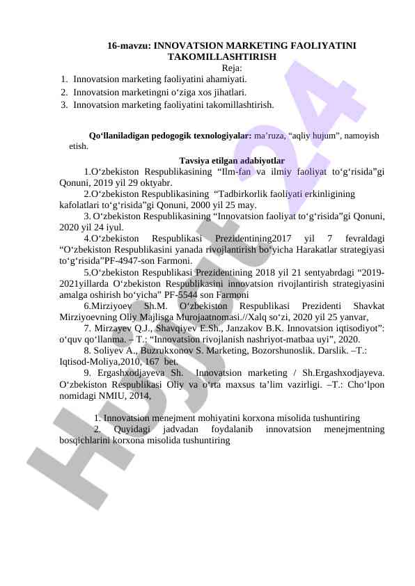 Innovatsion marketing faoliyatini takomillashtirish