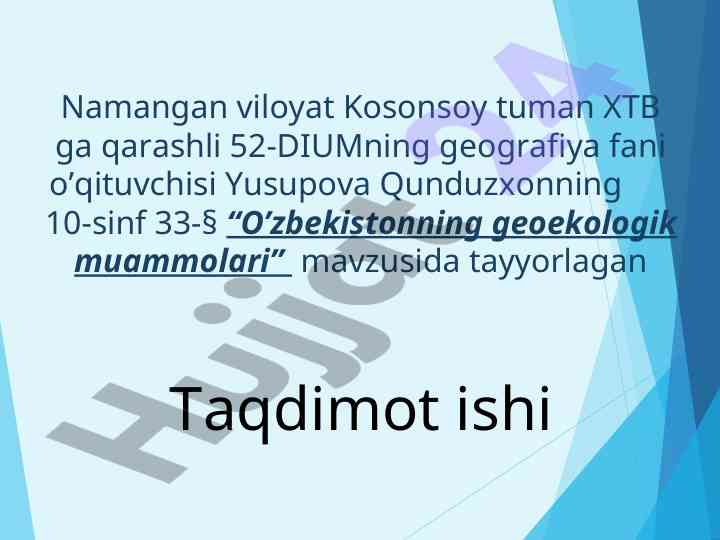 O’zbekistonning geoekologik muammolari taqdimoti