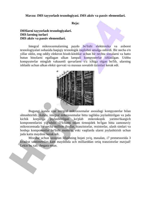 Ims tayyorlash texnologiyalari va ularning turlari