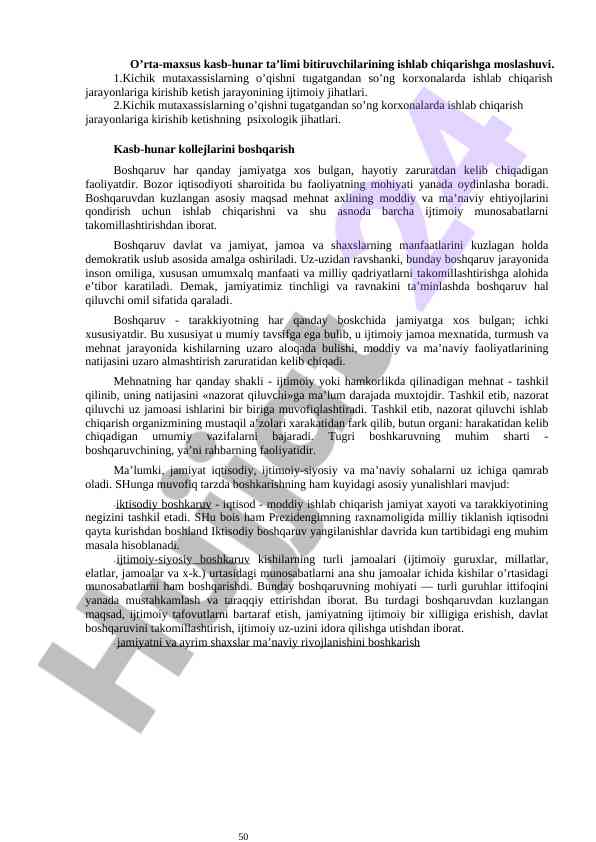 O'rta-maxsus ta'lim bitiruvchilarining ishga moslashuvi