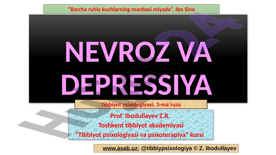 Nevroz va depressiya psixologiyasi tahlili