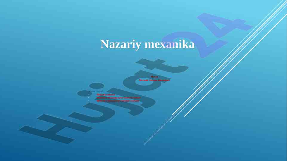 Mexanik sistema dinamikasi: asosiy qonunlar va masalalar