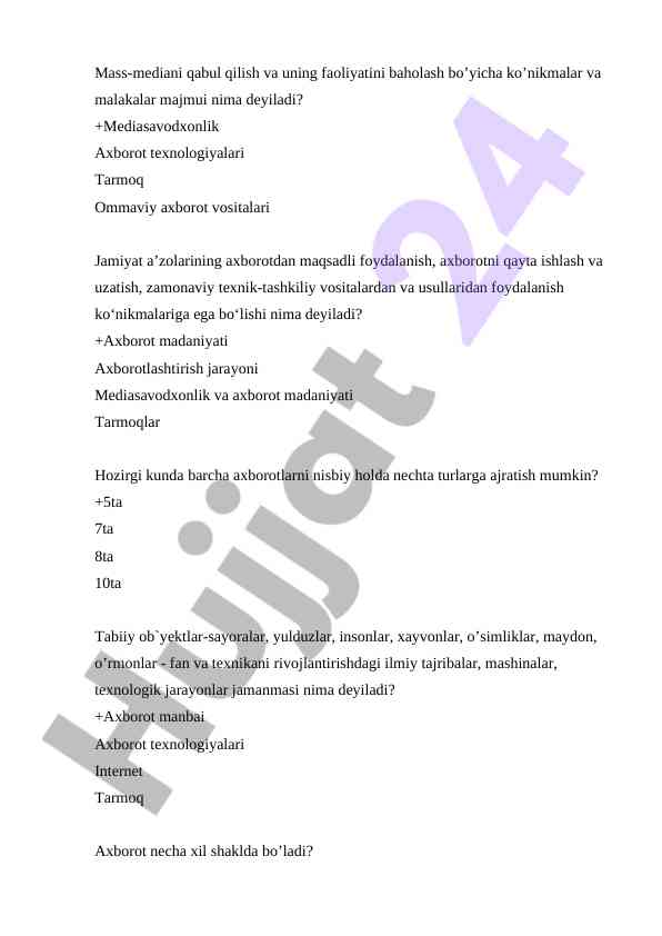 Mass-mediani qabul qilish va faoliyatini baholash