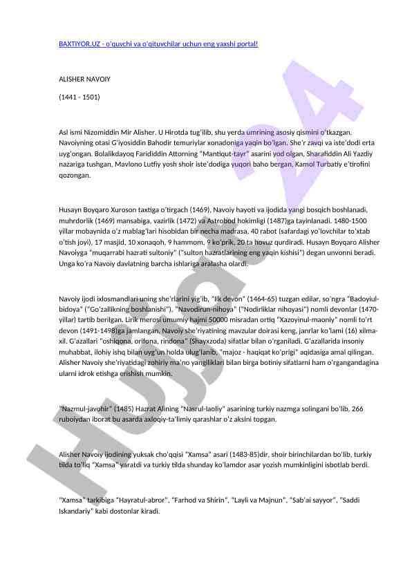 Alisher navoiy va uning ijodi haqida maqola