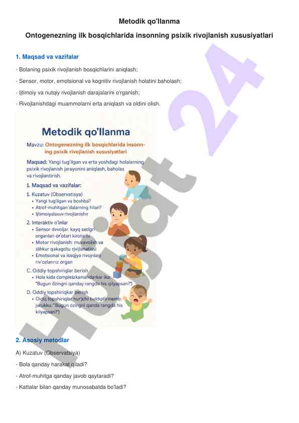 Ontogenezning psixik rivojlanish xususiyatlari