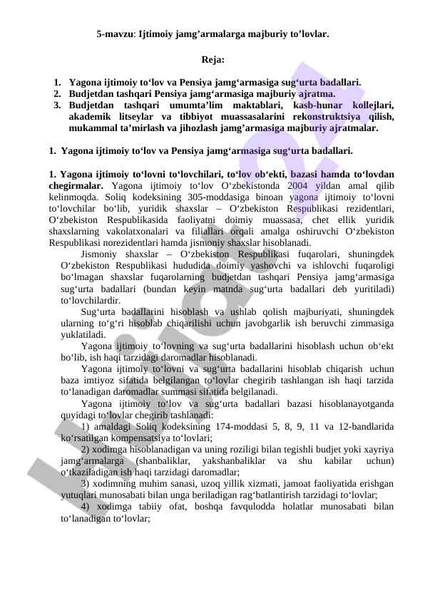 Ijtimoiy jamg'armalarga majburiy to'lovlar tahlili