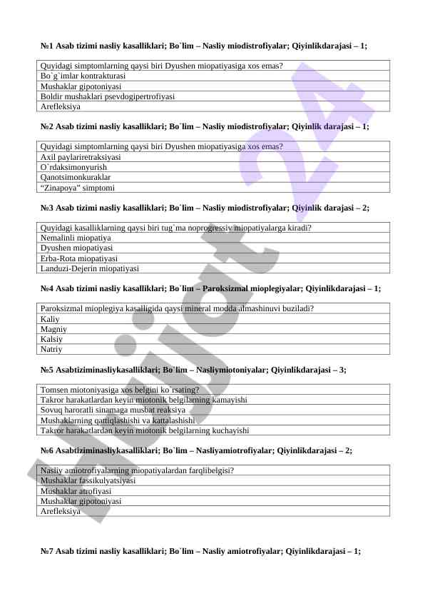 Asab tizimi nasliy kasalliklari haqida kurs ishlari