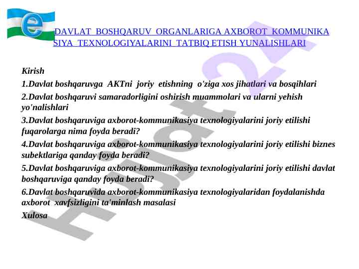 Axborot kommunikatsiya texnologiyalarini taqdim etish