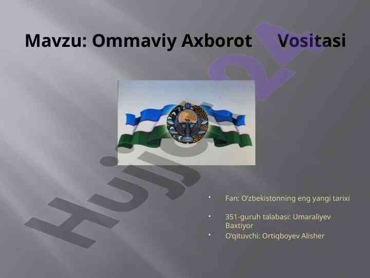 Ommaviy axborot vositasi o’zbekistonning eng yangi tarixi