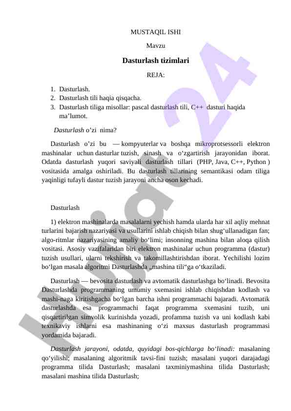 Dasturlash tizimlari va dasturlash tili haqida
