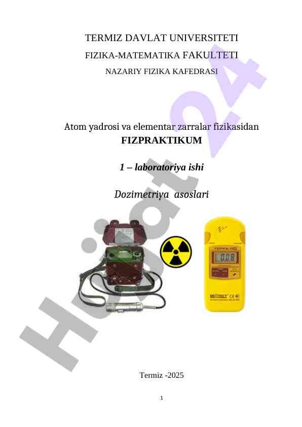 Dozimetriya Asoslari Laboratoriya Ishi