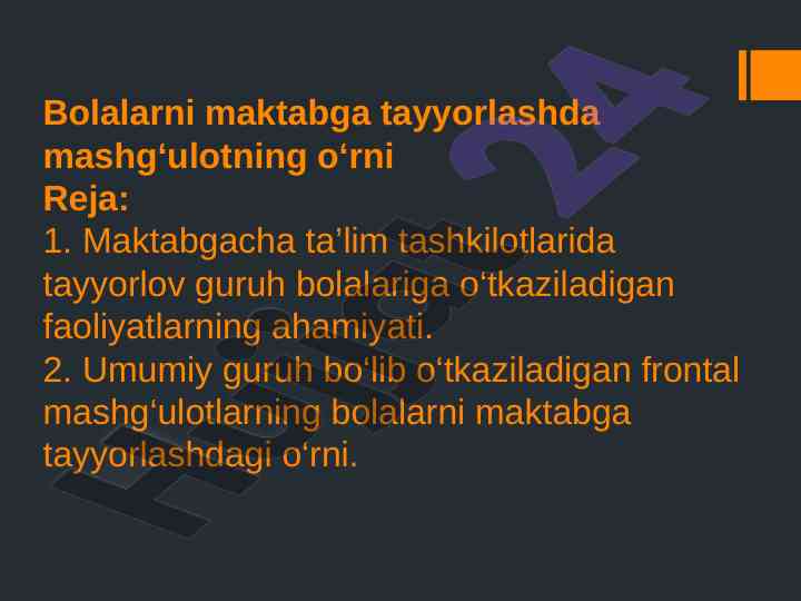 Bolalarni maktabga tayyorlashda mashg‘ulotning o‘rni