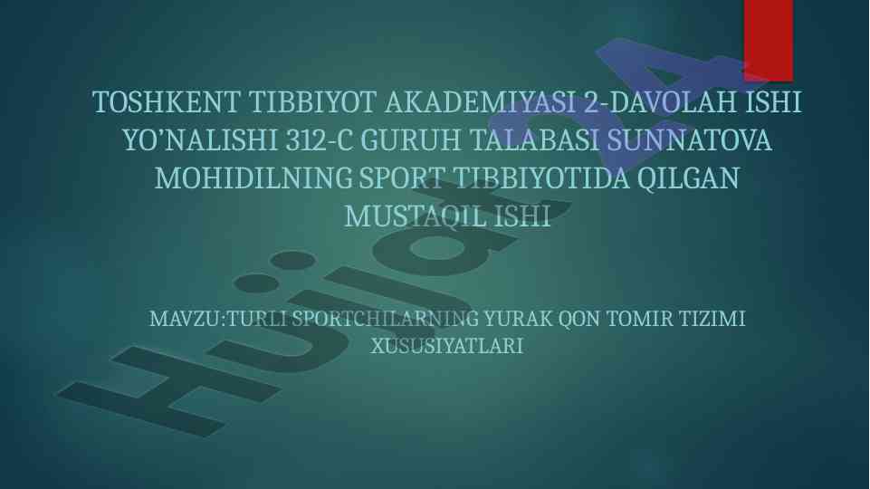 Sport tibbiyotida yurak qon tomir tizimi xususiyatlari