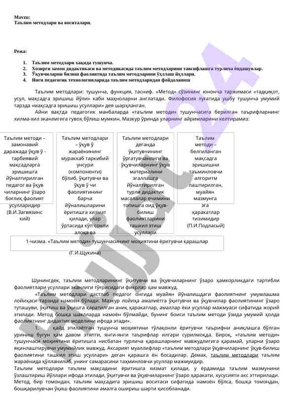 Ta'lim metodlari va vositalari tushunchalari