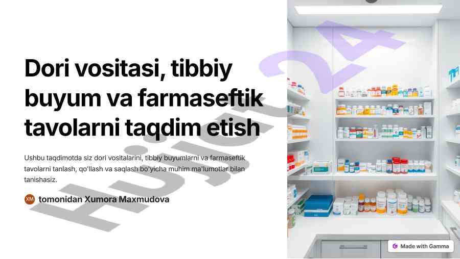Dori vositalarini tanlash va tibbiy buyumlar