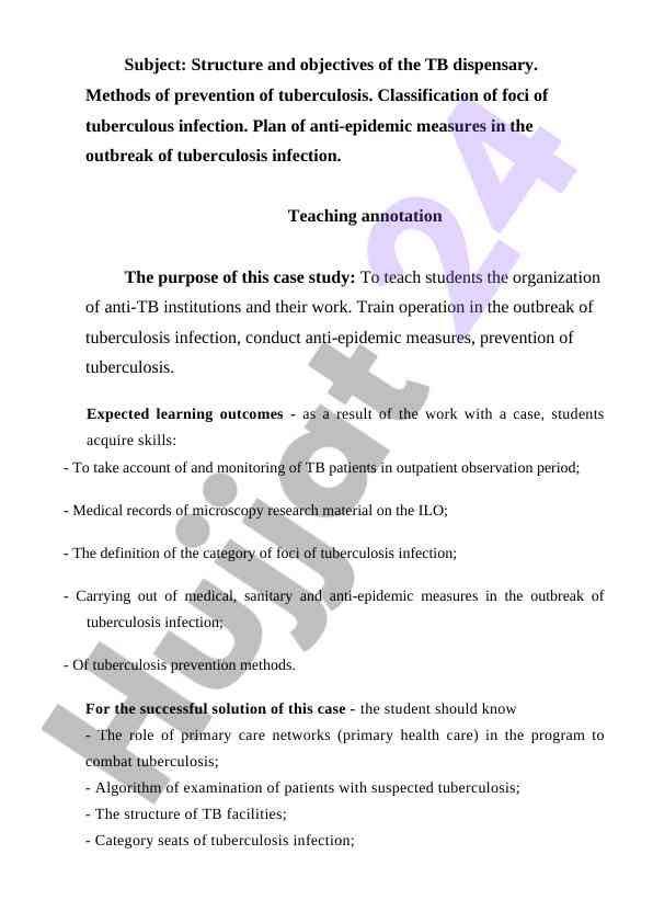 Structure and objectives of the tb dispensary
