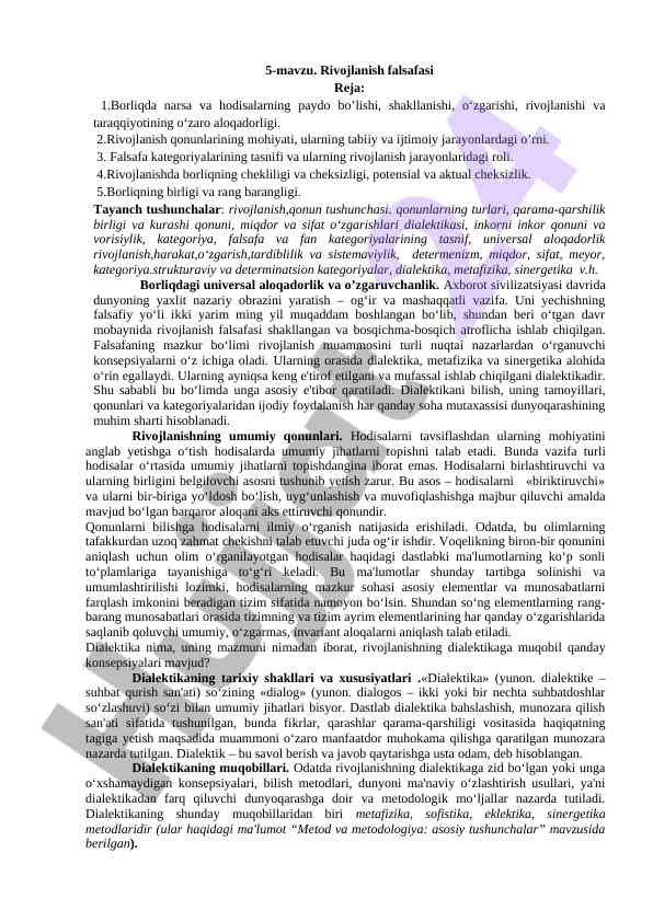 Rivojlanish falsafasi va ahamiyati