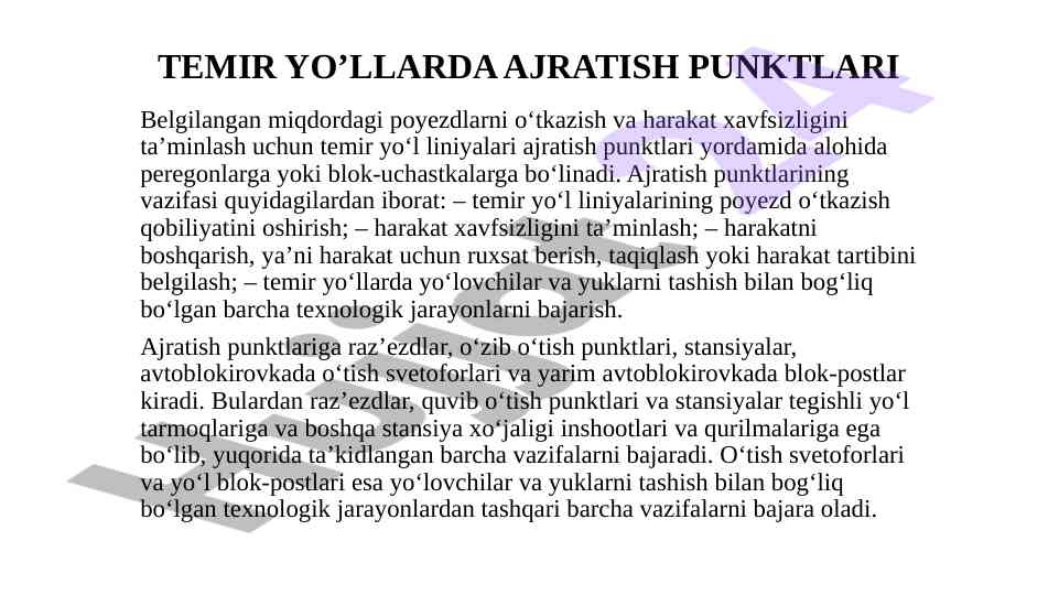 Temir yo'llarda ajratish punktlari taqdimoti
