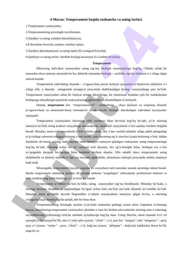 Temperament haqida tushuncha va uning turlari