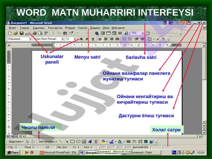 Word matn muharriri interfeysi asoslari
