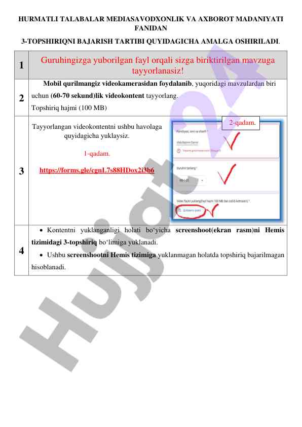 Mediasavodxonlik va axborot madaniyati topshiriqi