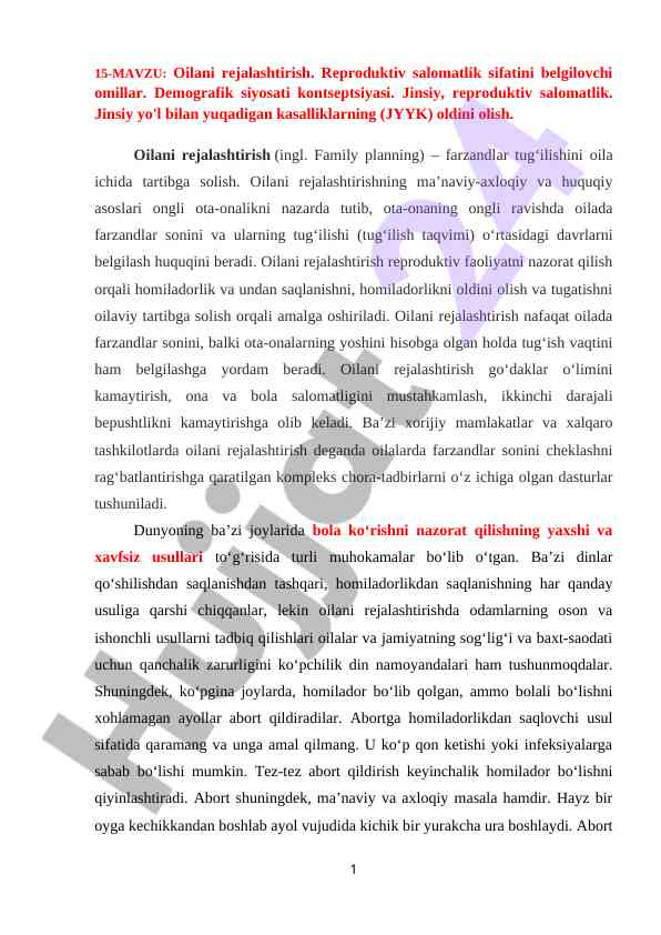 Oilani rejalashtirish va reproduktiv salomatlik