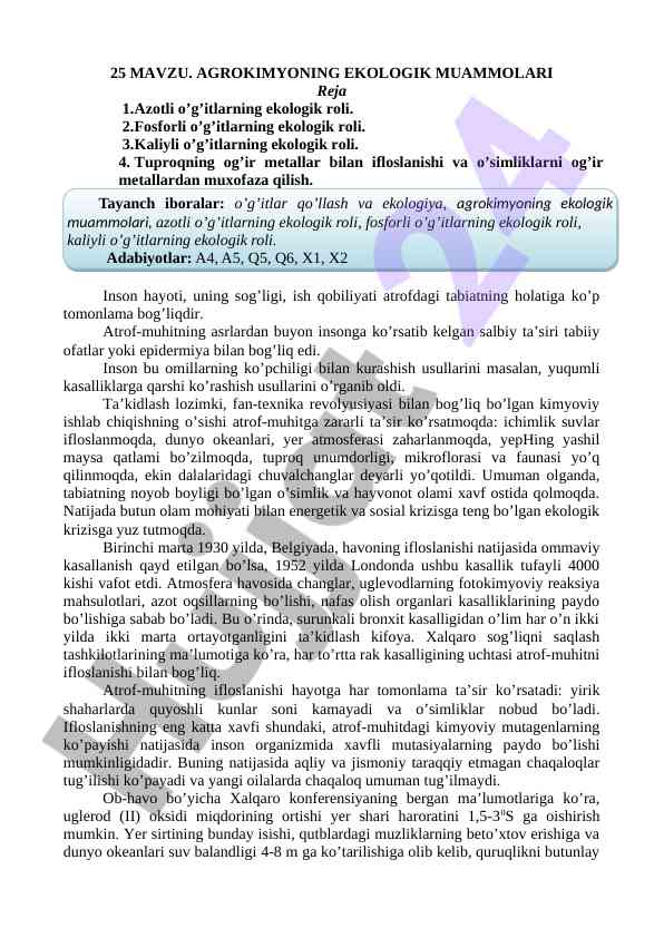 Agrokimyoning ekologik muammolari va ta'siri
