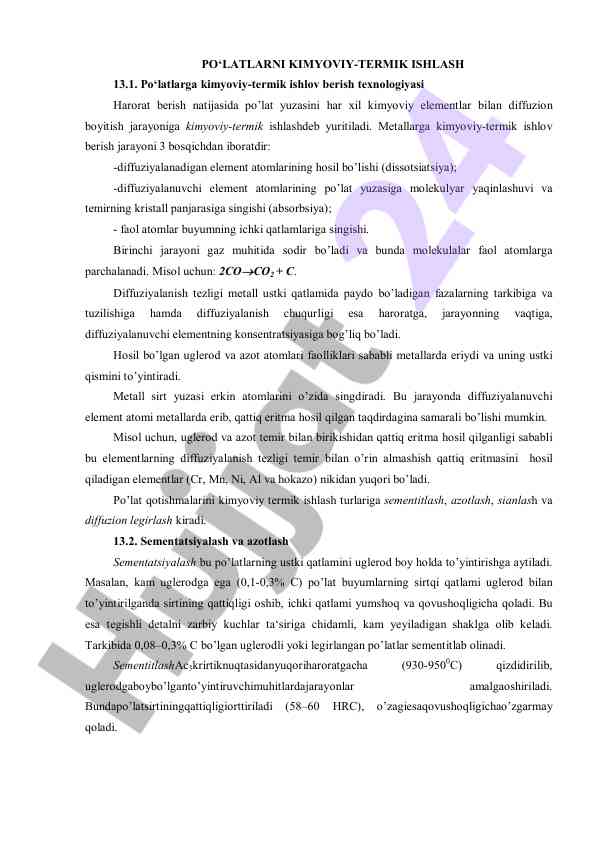 Po‘latlarga kimyoviy-termik ishlov berish texnologiyasi
