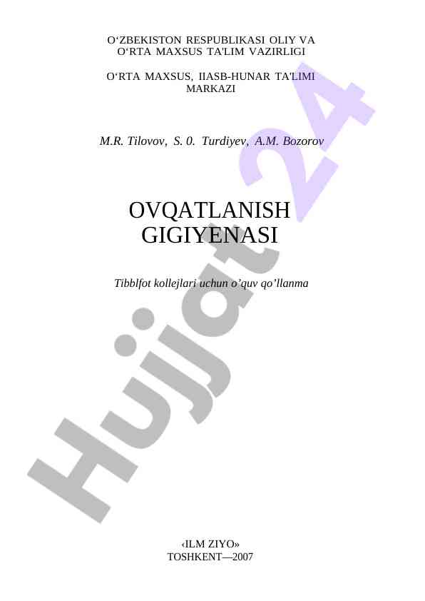 Ovqatlanish gigiyenasi uchiun o‘quv qo‘llanma