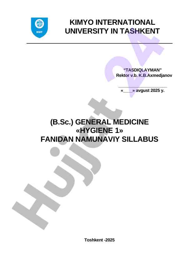 Hygiene 1 fanidan namunaviy sillabus