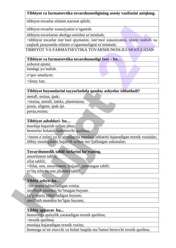 Tibbiyot va farmatsevtika tovarshunosligi moduli