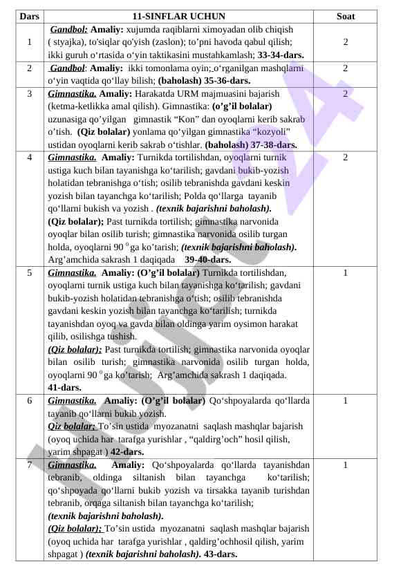 Gandbol va gimnastika dars ishlanmalari