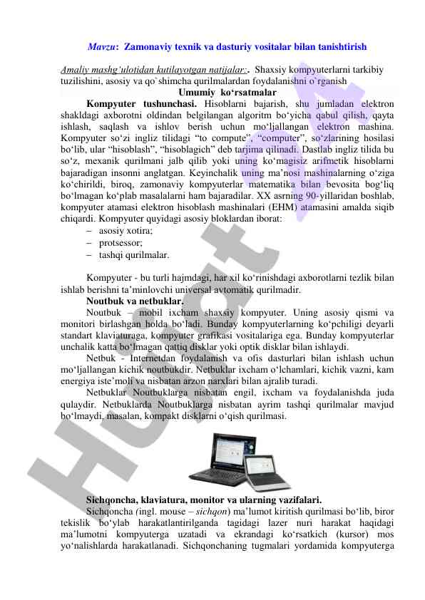 Zamonaviy texnik va dasturiy vositalar bilan tanishtirish