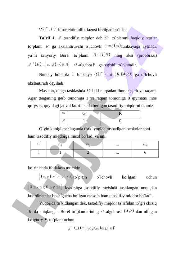 Tasodifiy miqdorlar va ularning ta’riflari