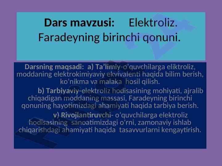 Elektroliz va faradeyning birinchi qonuni