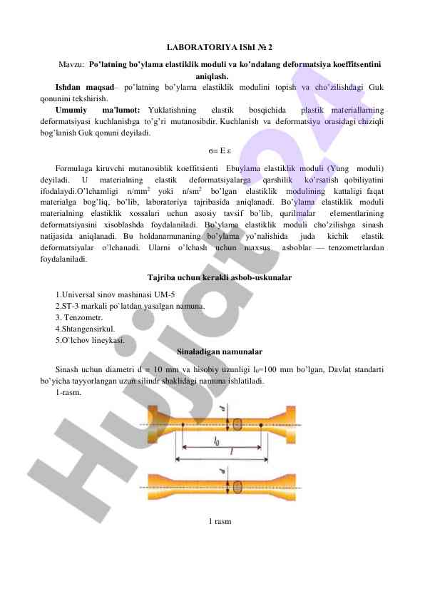 Po'latning bo'yla elastiklik moduli va dеformatsiya