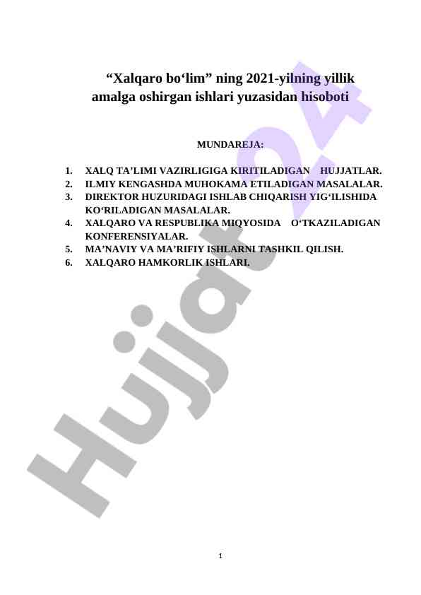 Xalqaro bo‘limning 2021-yil hisoboti natijalari