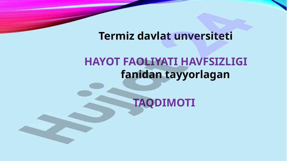 Sog'lom turmush tarzi va hayot faoliyati havfsizligi