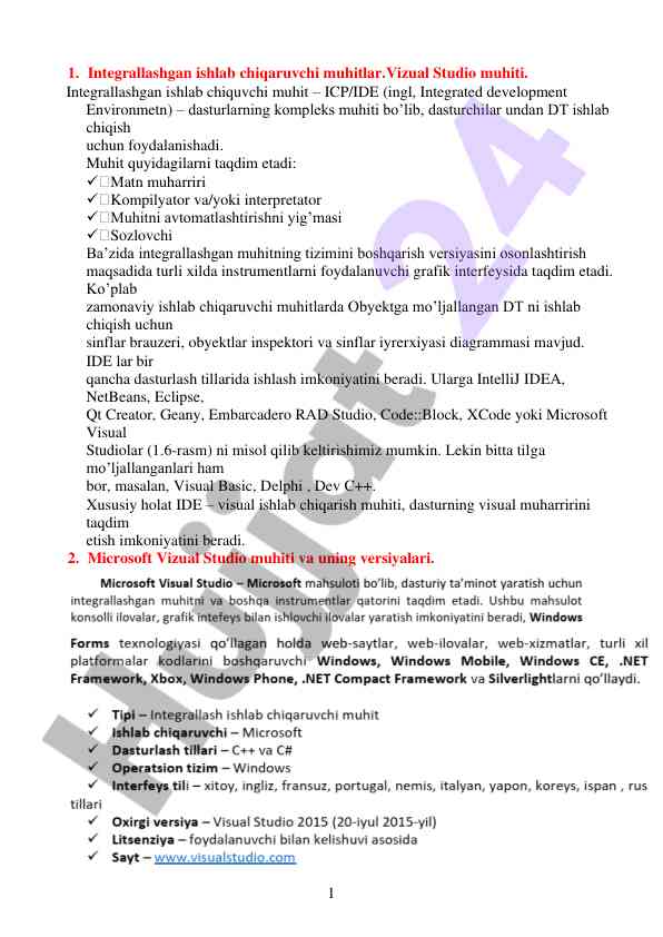 Integrallashgan ishlab chiquvchi muhitlar va dasturlash