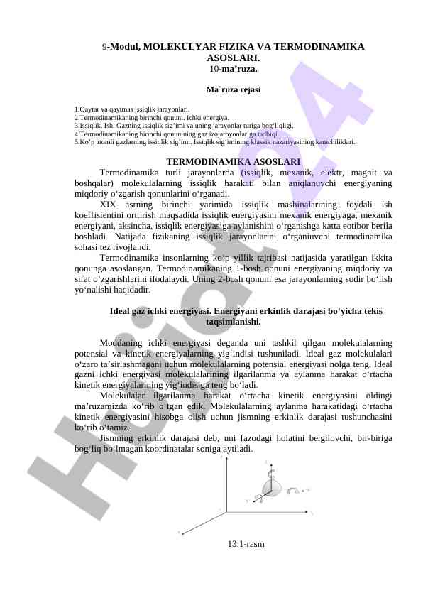 Molekulyar fizika va termodinamikani o‘rganish