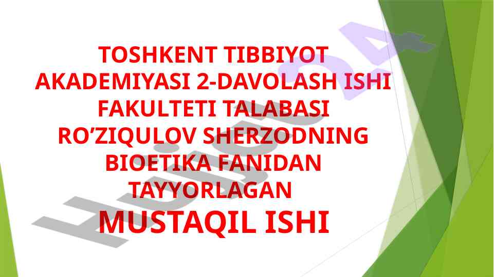 Bioetika fanidan mustaqil ishning tahlili