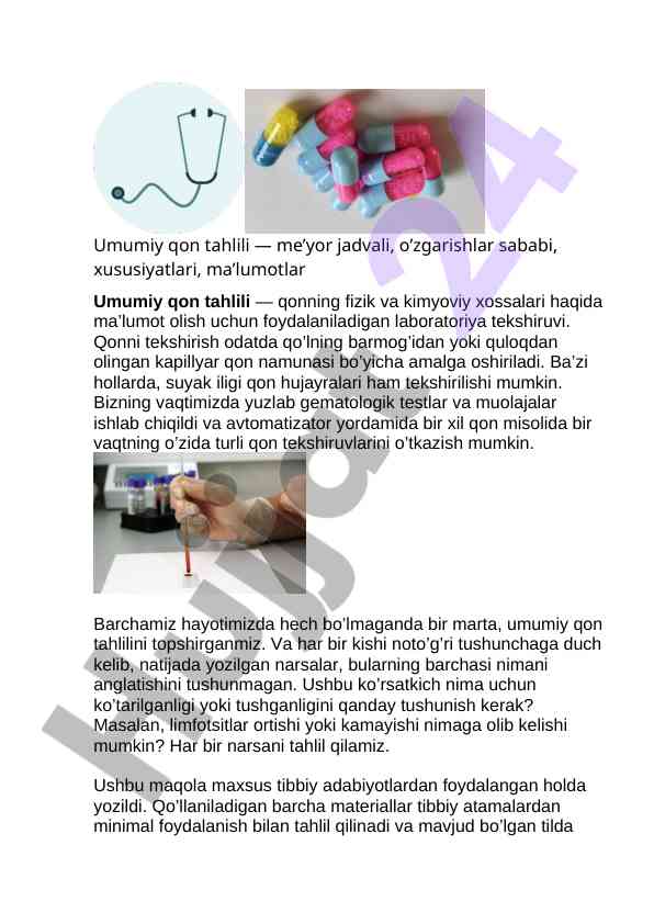 Umumiy qon tahlili: me’yori va o’zgarishlar sababi