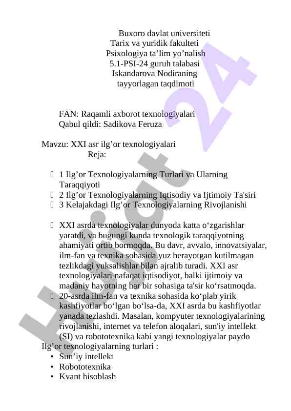Xxi asr ilg’or texnologiyalari