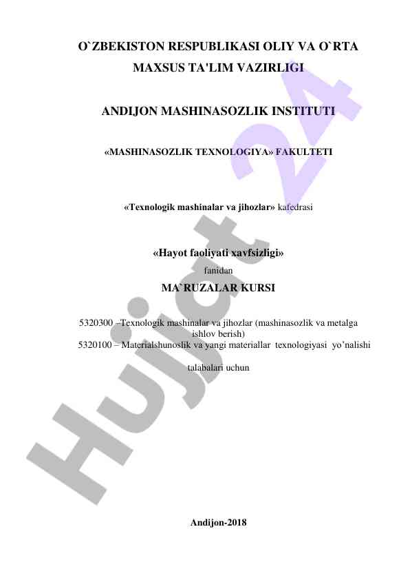 Texnologik mashinalar va jihozlar kursi tafsilotlari