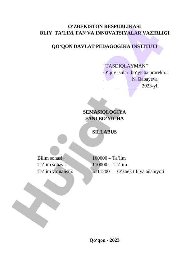 Semasiologiya fani bo'yicha sillabus 2023