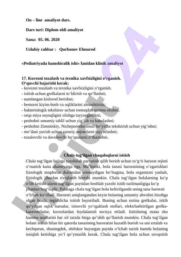 Pediatriyada hamshiralik ishlari amaliyoti