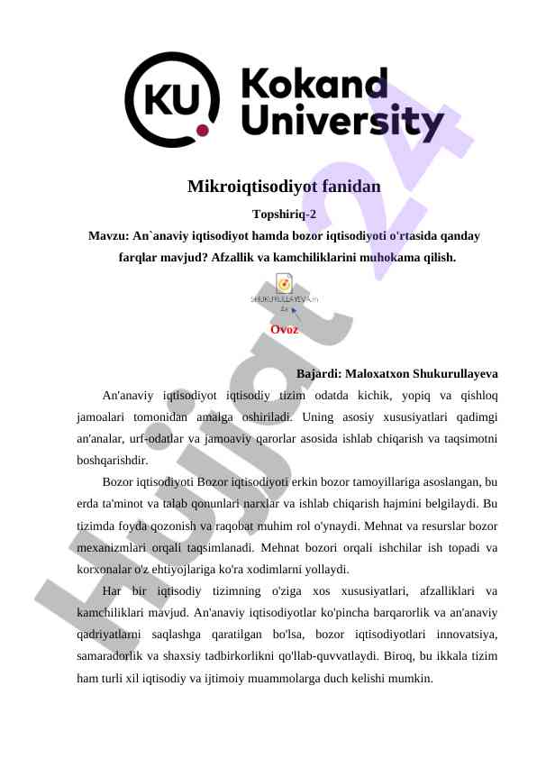 An`anaviy iqtisodiyot va bozor iqtisodiyoti farqlari