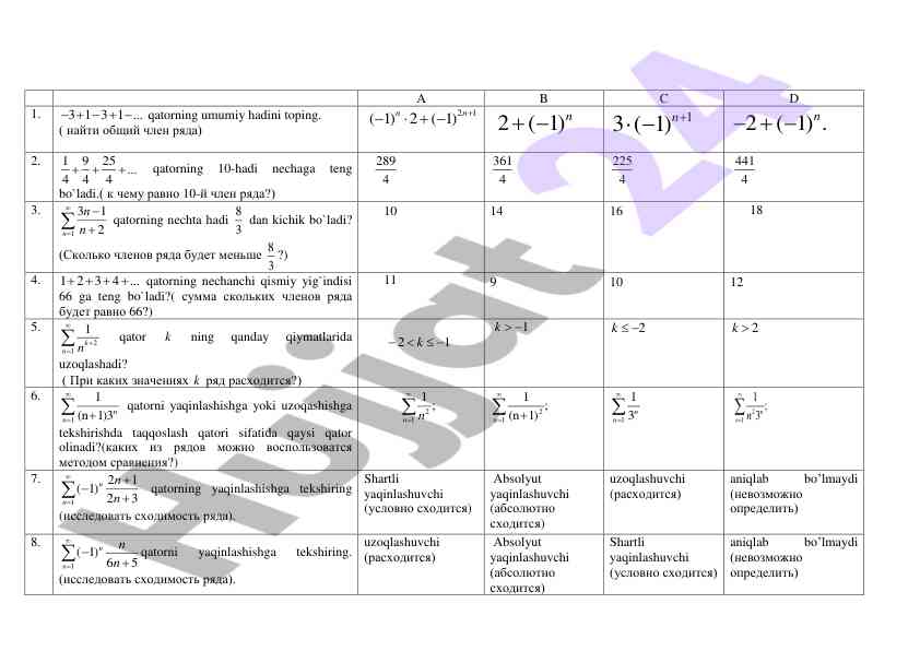 Matematika qatorlari bo'yicha tadqiqot