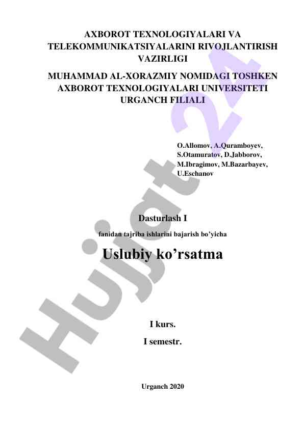 Dasturlash i fanidan tajriba ishlari uslubiy qo‘llanma