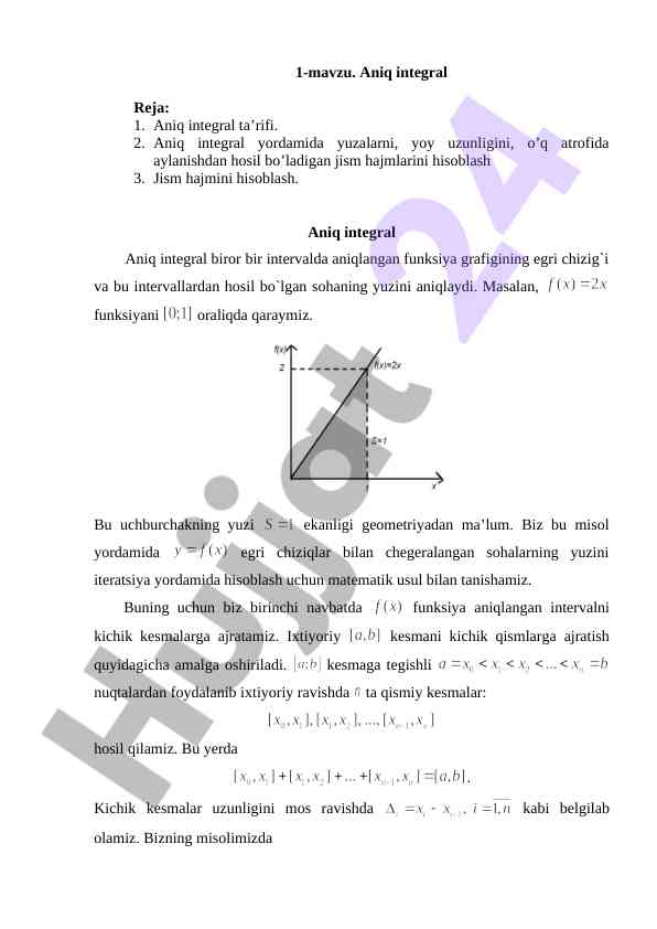 Aniq integral va hisoblash metodlari